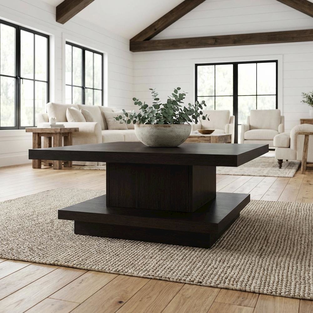 Cappuccino Square Engineered Wood Coffee Table Contemporary Design