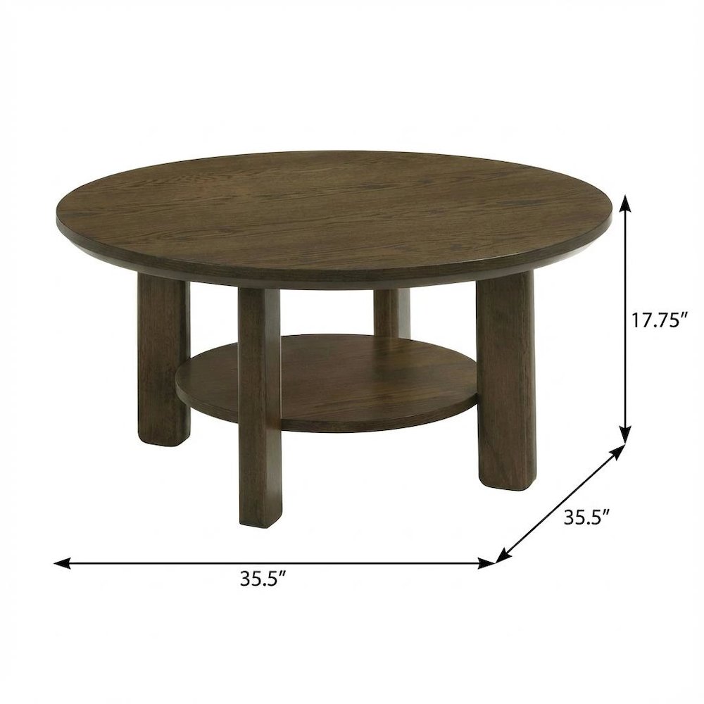 Brown 2-Piece Round Wood Coffee Table Set, Transitional Design, Durable Build