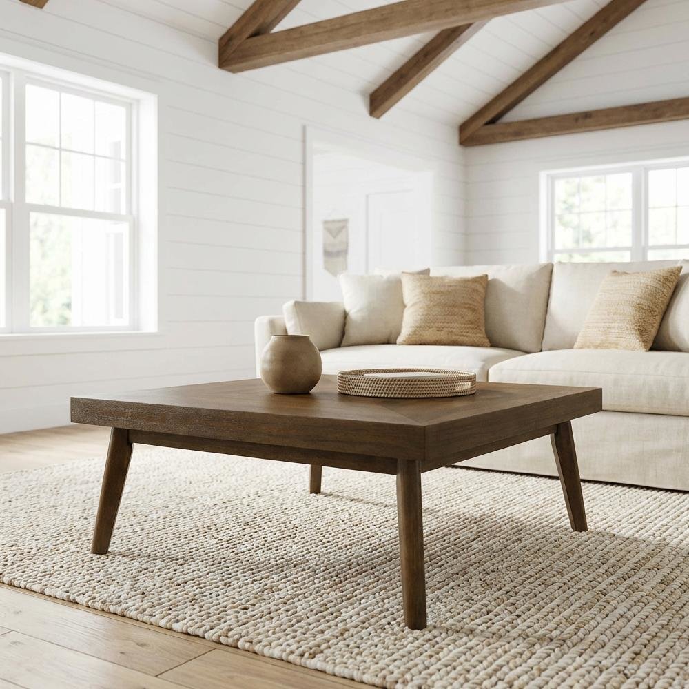 Walnut Brown Rectangular Coffee Table with Mid-Century Modern Design
