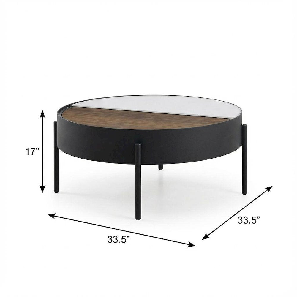 2-Piece Round Coffee and End Table Set Sandy Black Rustic Design