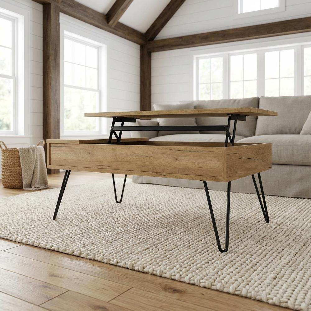 Brown Engineered Wood Lift Top Coffee Table with Rustic Rectangular Design
