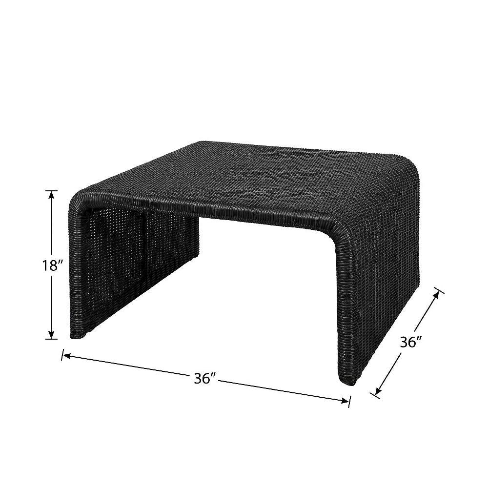 Black 2-Piece Rattan Coffee and End Table Set with Coastal Style, Durable Build