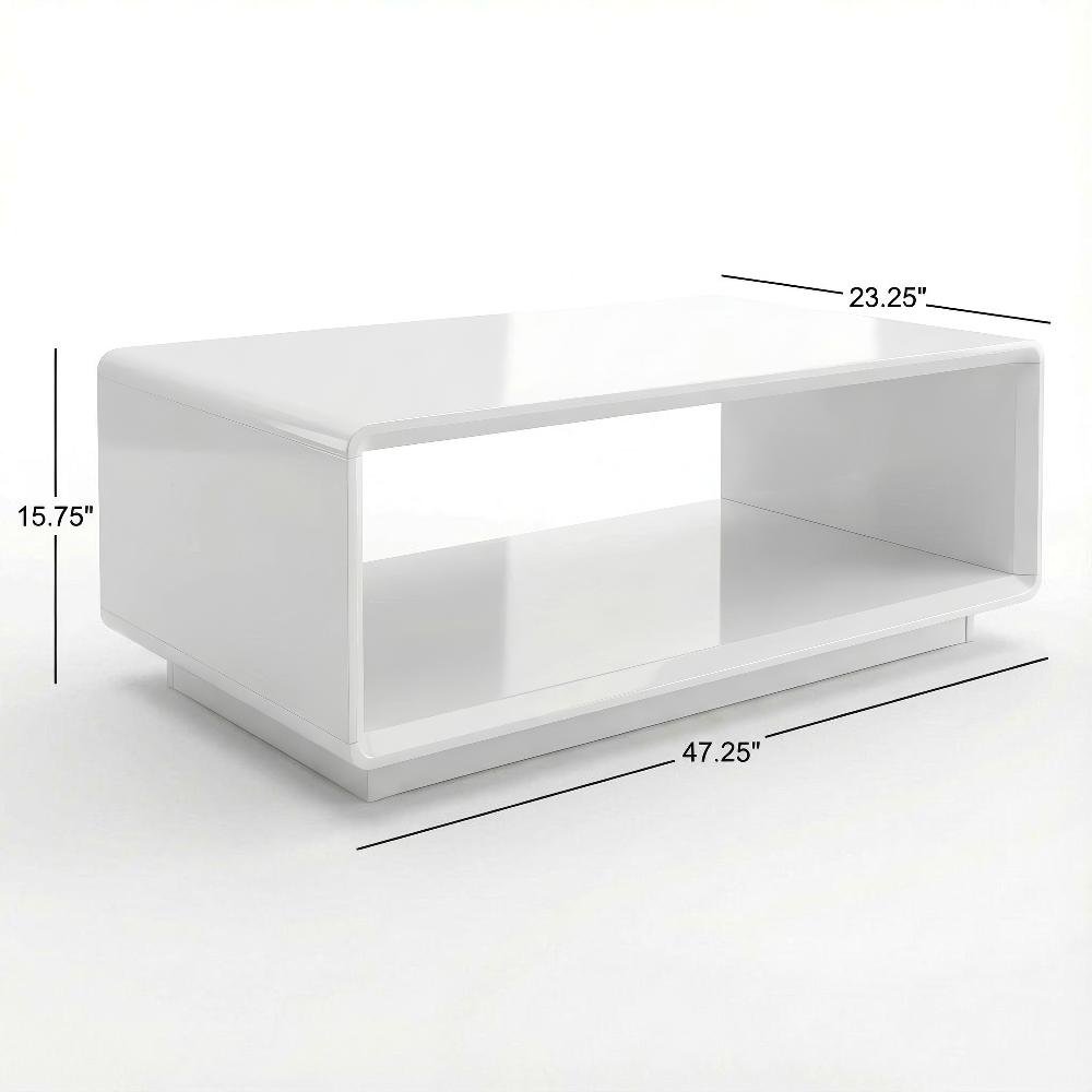 Rectangular White High Gloss Cocktail Coffee Table Contemporary Design