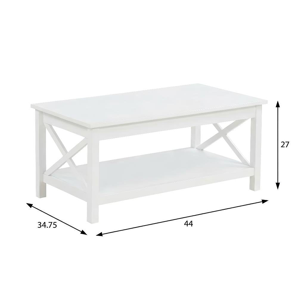 White 2-Piece Rectangular Lift Top Coffee Table Set with Coastal Style