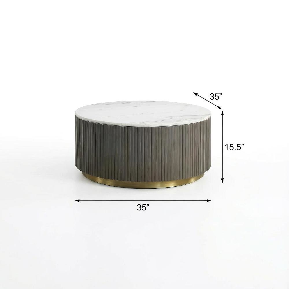 White 3-Piece Round Marble Coffee and End Table Set with Contemporary Style
