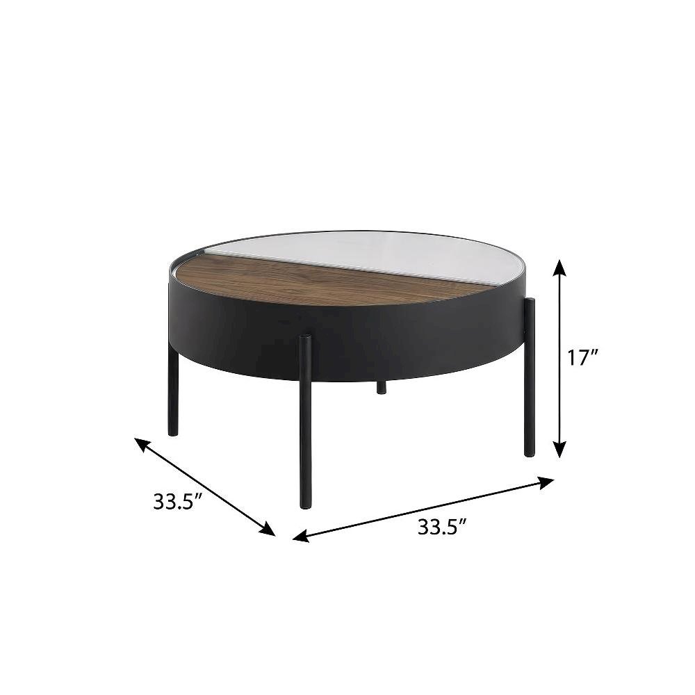 3-Piece Sandy Black Round Coffee and End Table Set Rustic Design