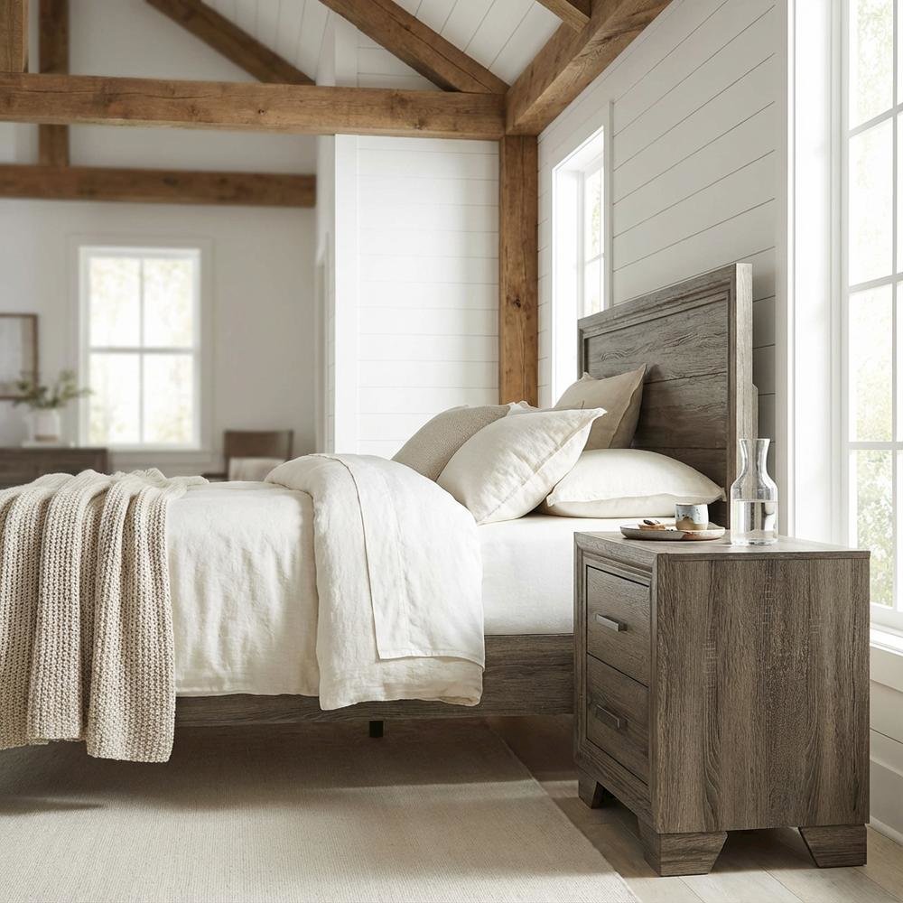 Brown Nightstand with 2 Drawers and Transitional Design