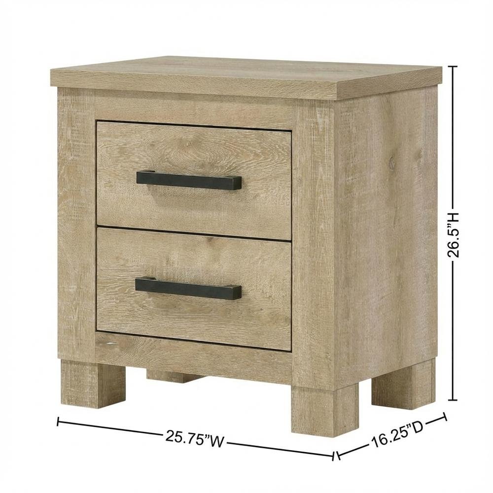 Weathered Oak Nightstand with Two Drawers and Rustic Style for Bedroom Storage