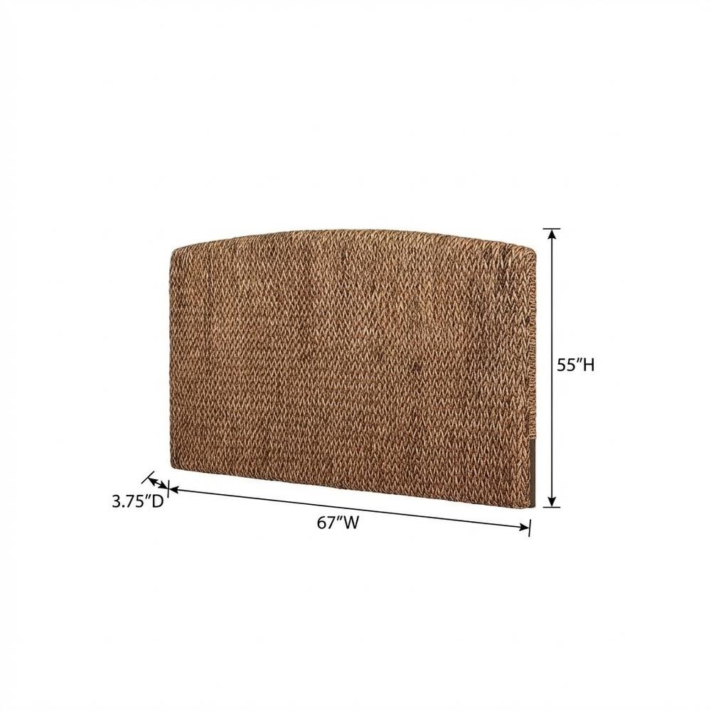 Brown Woven Banana Leaf Queen Panel Headboard, Honey Wood Legs, Coastal