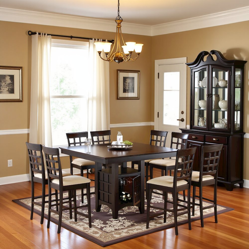 Square 51-Inch Dining Table Set for 8, Brown Dining Room Set, 9 Piece