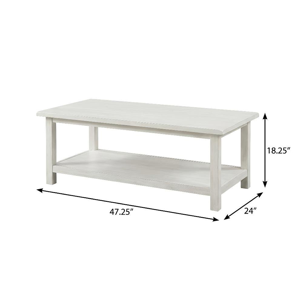 Distressed White 2-Piece Coffee and End Table Set with Farmhouse Style