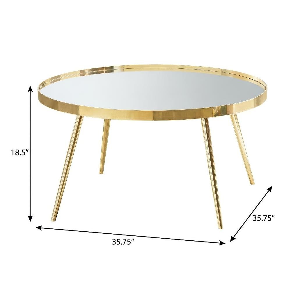 Gold Round Nesting Coffee Tables, Mirror Tops, 2-Piece Set, Contemporary Design