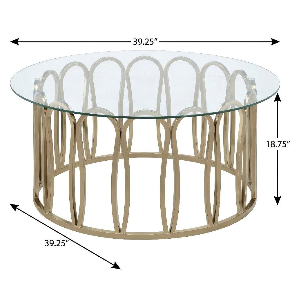 Round Gold Coffee Table with Glass Top and Chrome Base Modern Design