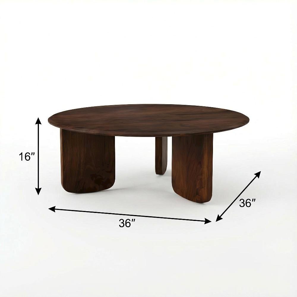 Brown 2-Piece Solid Wood Coffee and End Table Set with Round Shape