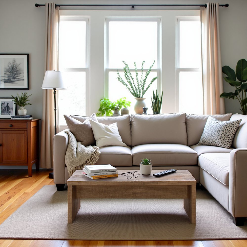 Modern Rectangular Wood Coffee Table in Mango Finish for Living Room