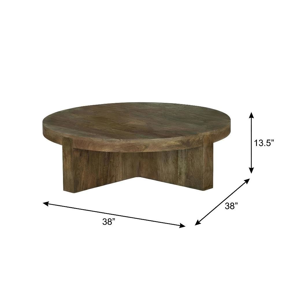 Brown 2-Piece Round Solid Wood Coffee and End Table Set with Farmhouse Design