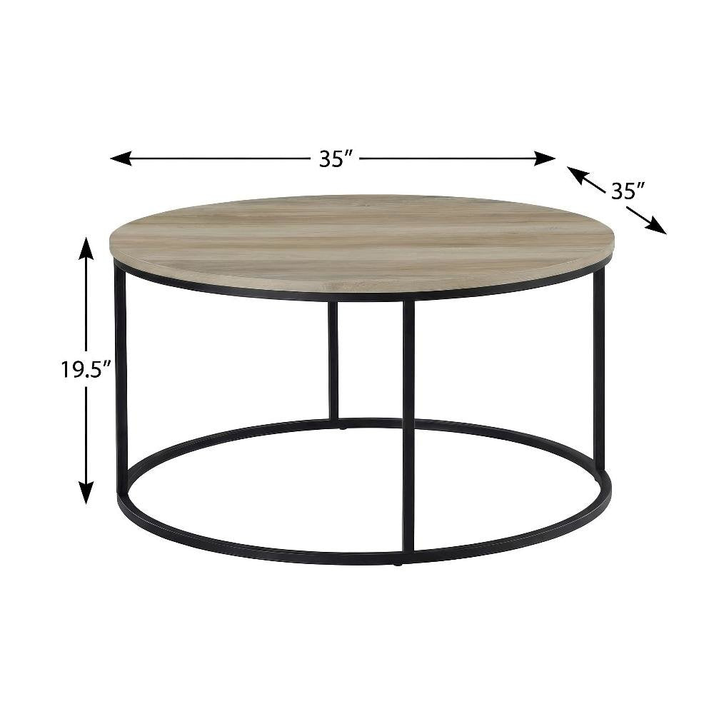 Round Rustic 2-Piece Nesting Coffee Table Set with Plastic Glide and Full Shelf
