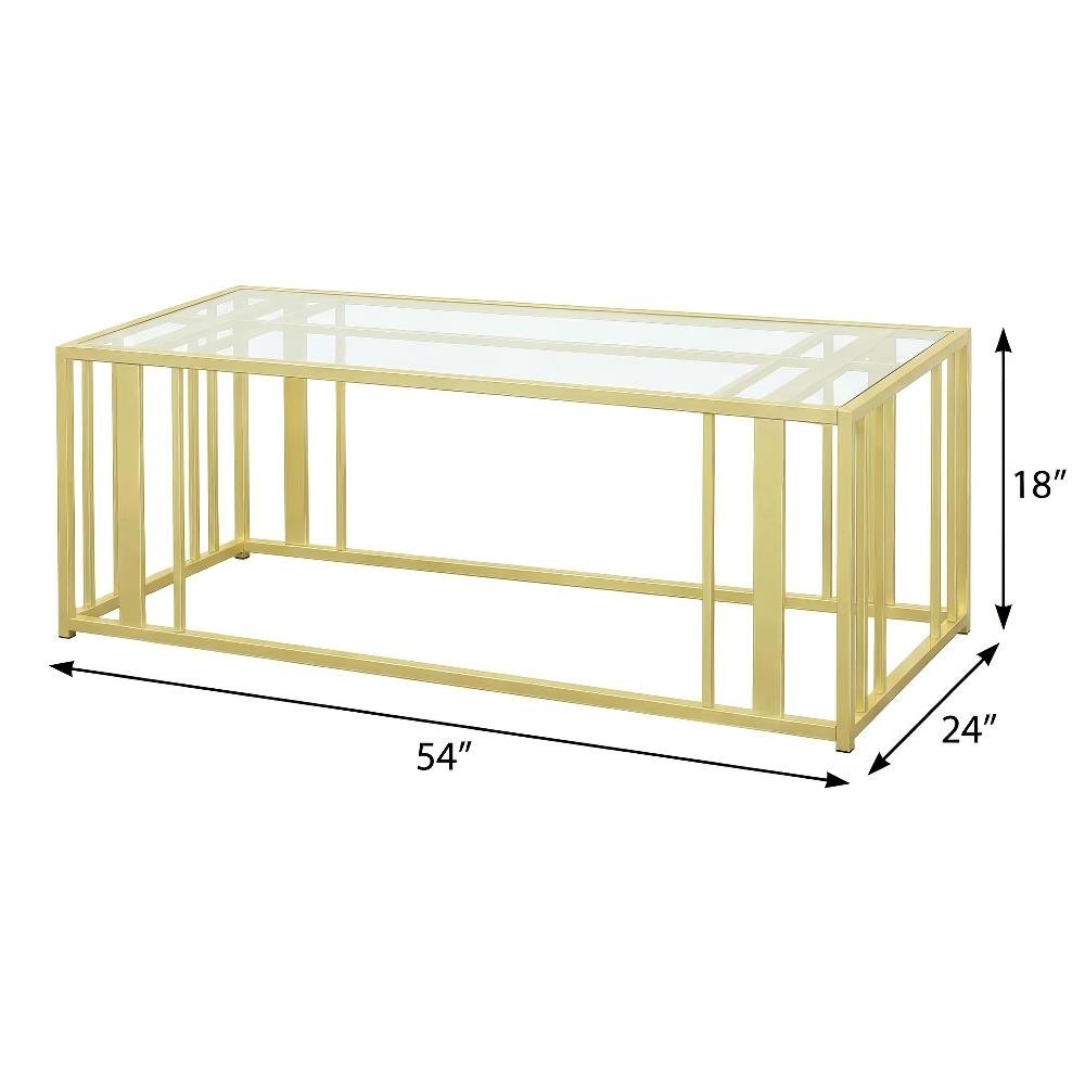 Matte Brass 3-Piece Living Room Table Set with Rectangular Coffee and End Tables