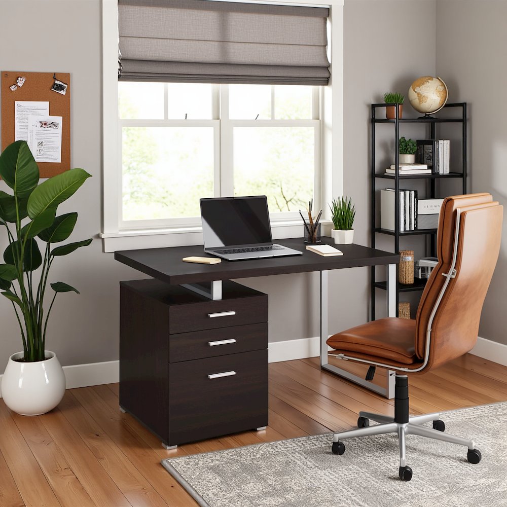 Cappuccino Finish Office Desk with Drawers, Small Writing Desk with File Drawer