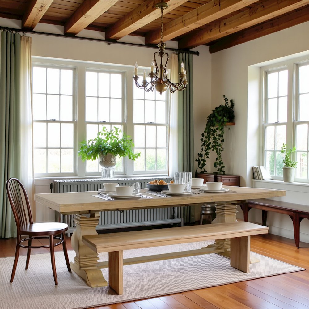 126"-Inch, Solid Wood Extendable Dining Table for 8, Gold Finish, Pine Wood