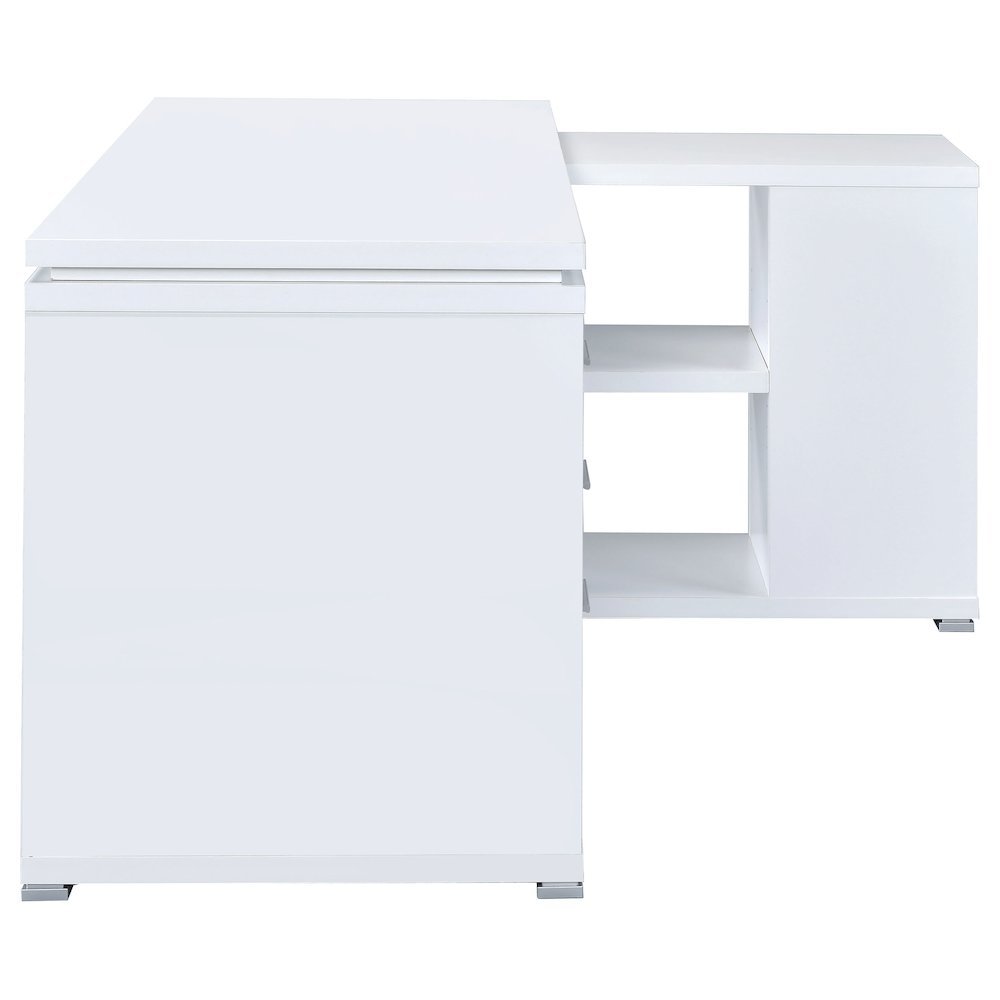 Spacious L-Shaped Office Desk – White Computer Desk with Drawers