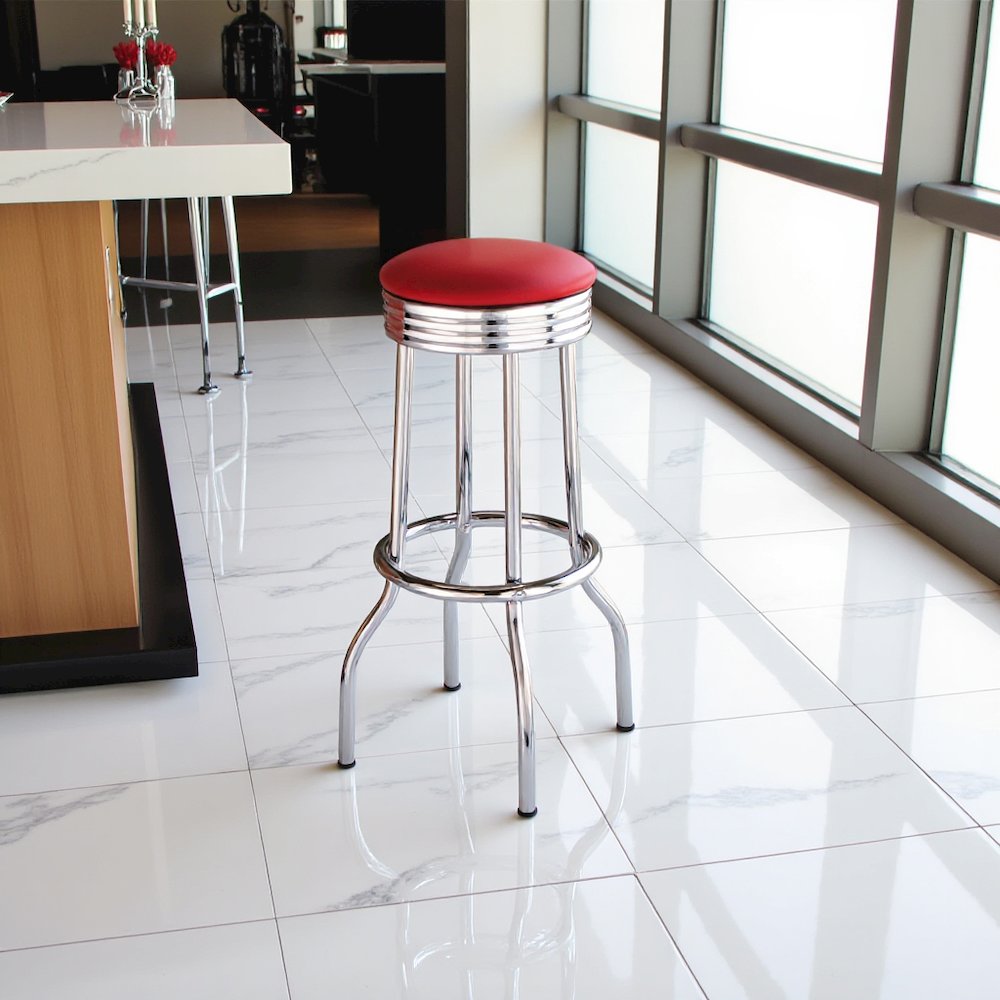 Upholstered Bar Stools with Chrome Base Set of 2 in Red and Silver