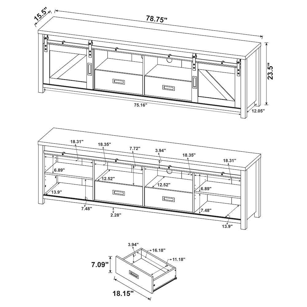 Modern 79-Inch TV Table – Long TV Stand with Sliding Doors, Green