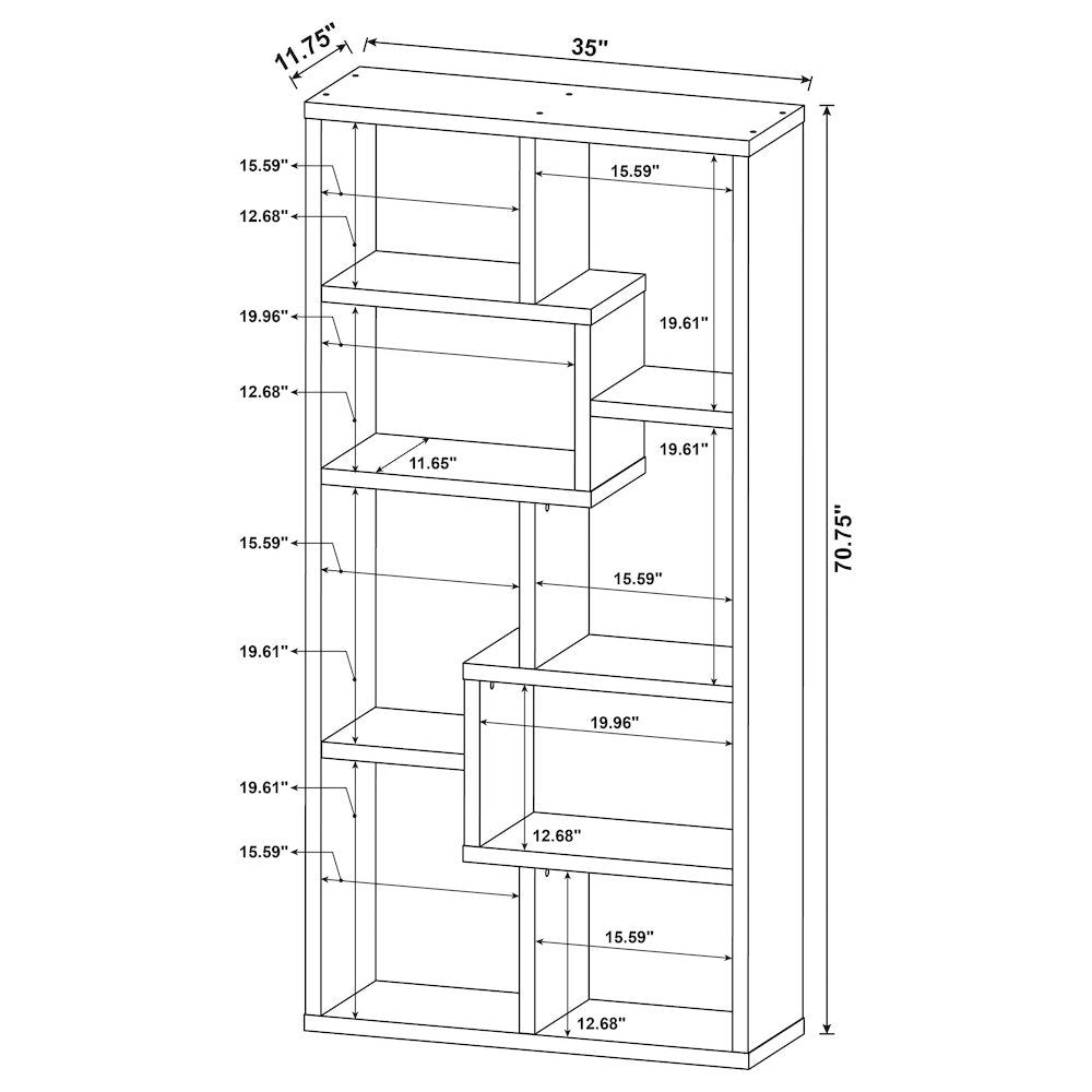 Modern Geometric Bookshelf – Stylish White 71-Inch Multi-Shelf Bookcase