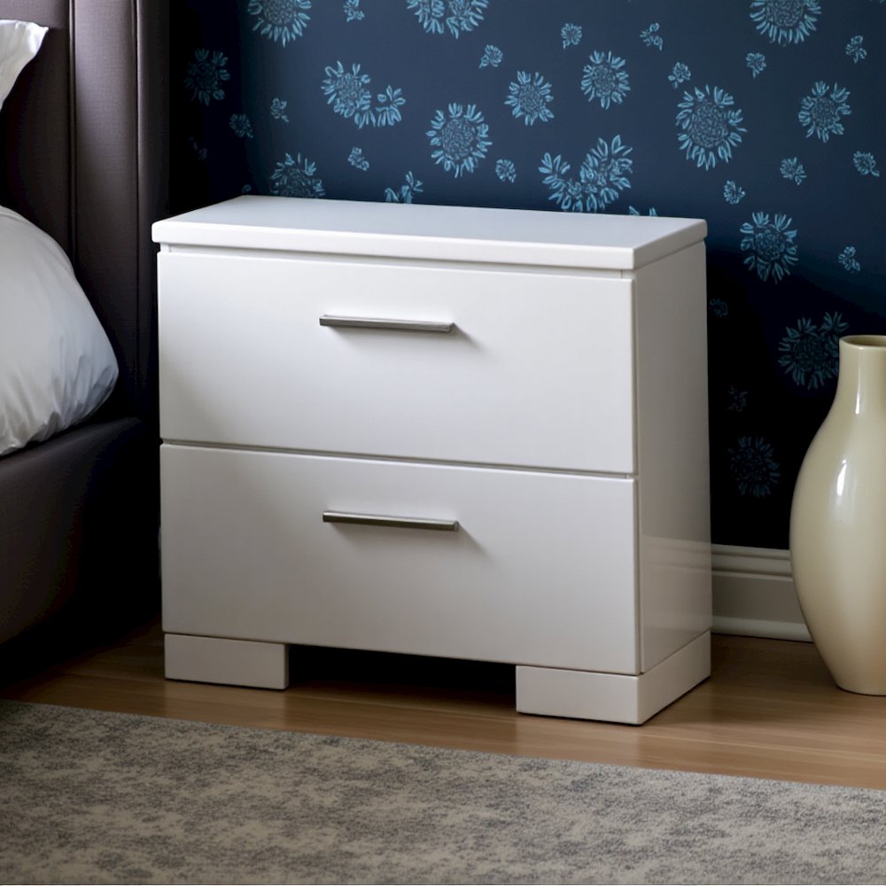 Modern 2-drawer White Nightstand with Drawers for Bedroom Storage