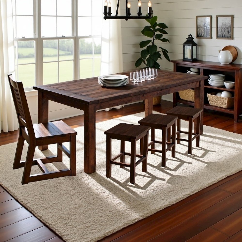 Solid Wood Dining Table – Large Rectangular Kitchen Table for Dining