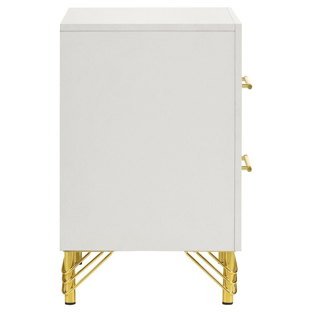 White and Gold Nightstand – Elegant 2 Drawer Nightstand for Bedroom