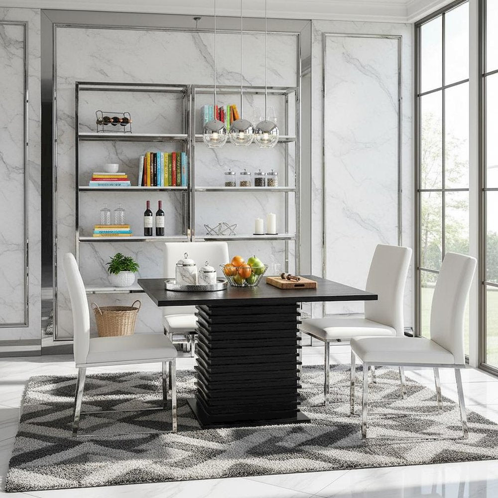 Square Counter Height Dining Table, Black Wood Pedestal Base, Kitchen