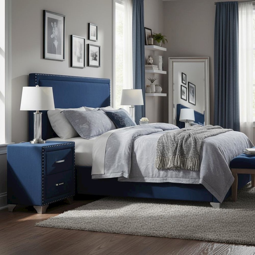 Upholstered 2-drawer Nightstand Pacific Blue