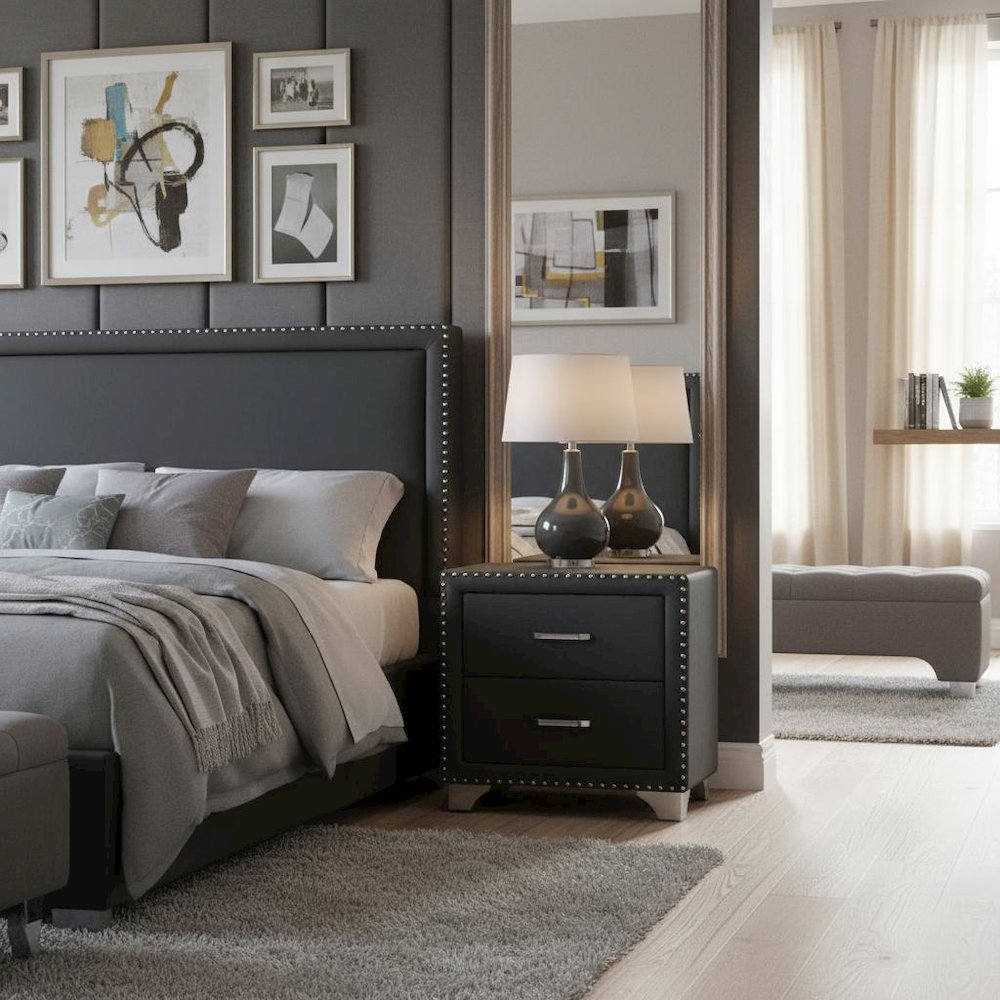 Upholstered 2-drawer Nightstand Grey