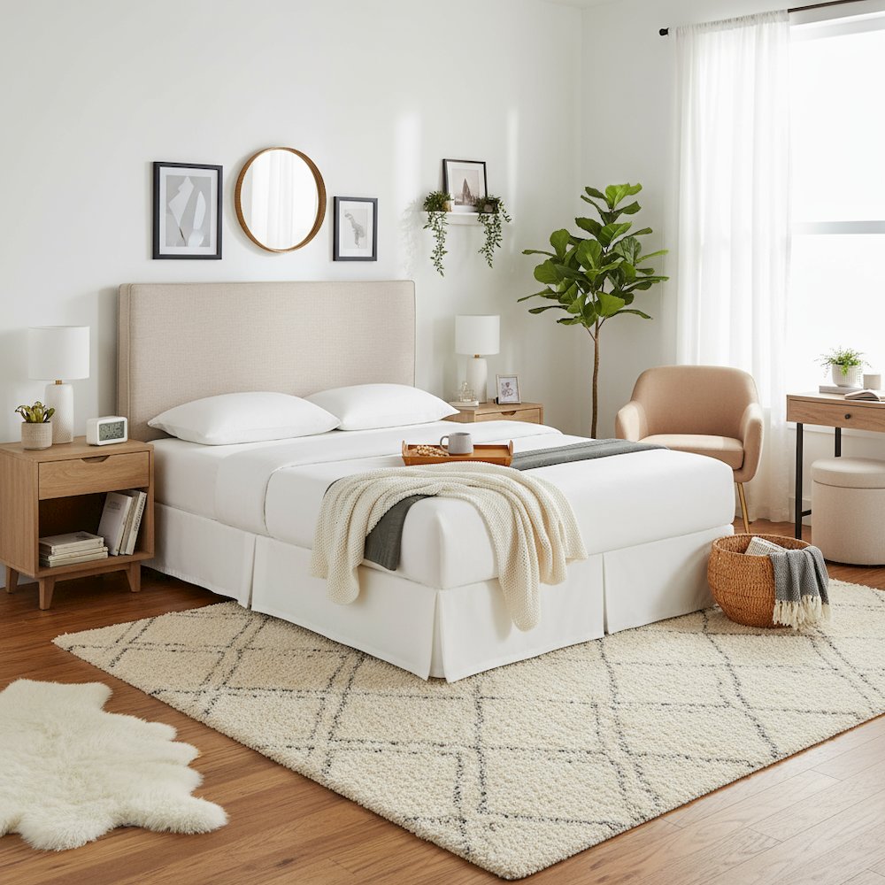Beige Upholstered Bed Headboard – Elegant Queen Headboard 64.5 Inch Wide