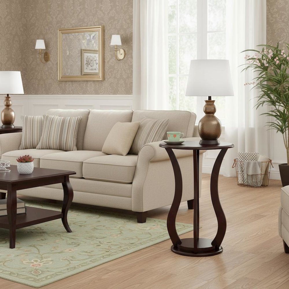 Brown Pedestal 18 Inch Side Table - End Table for Living Room Accent