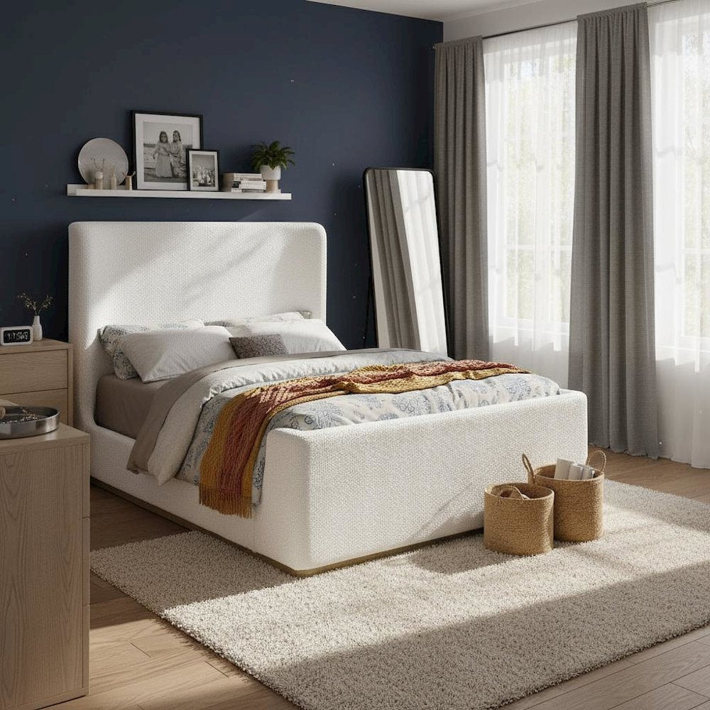 Upholstered Queen Sleigh Bed Cream