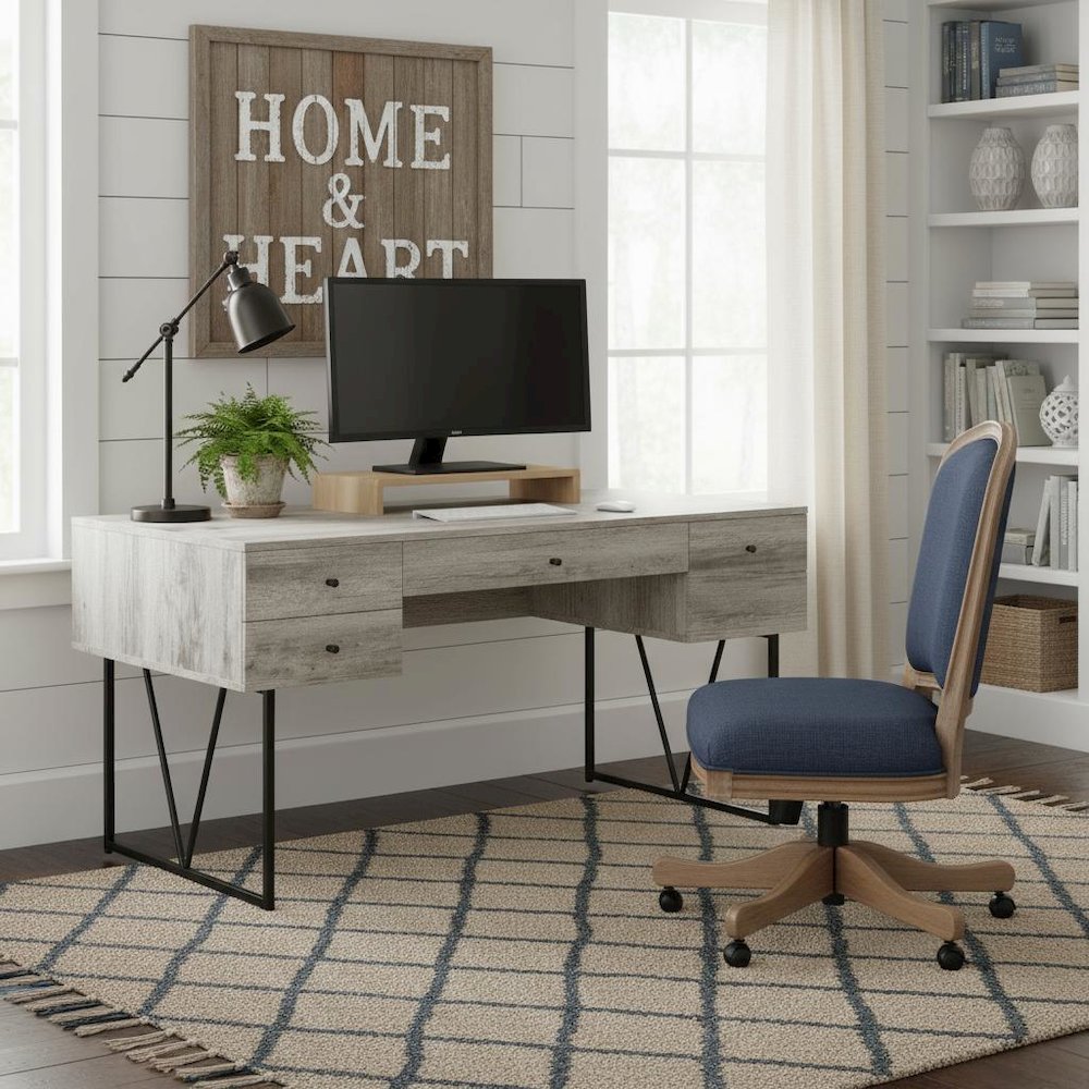 Rustic 4-Drawer Writing Desk 63-Inch, Grey Driftwood, Home Office