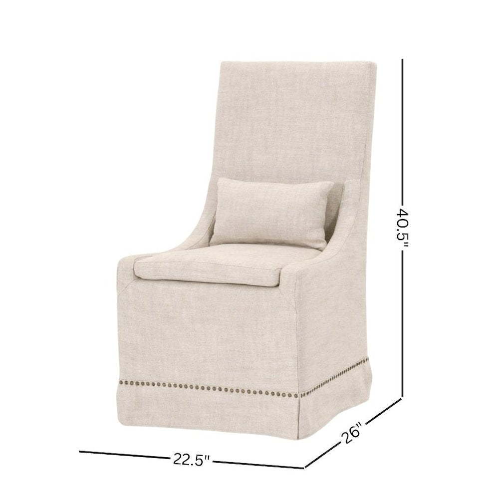Beige Dining Chair 2-Piece Set, Stain-Resistant Fabric, Nailhead Trim