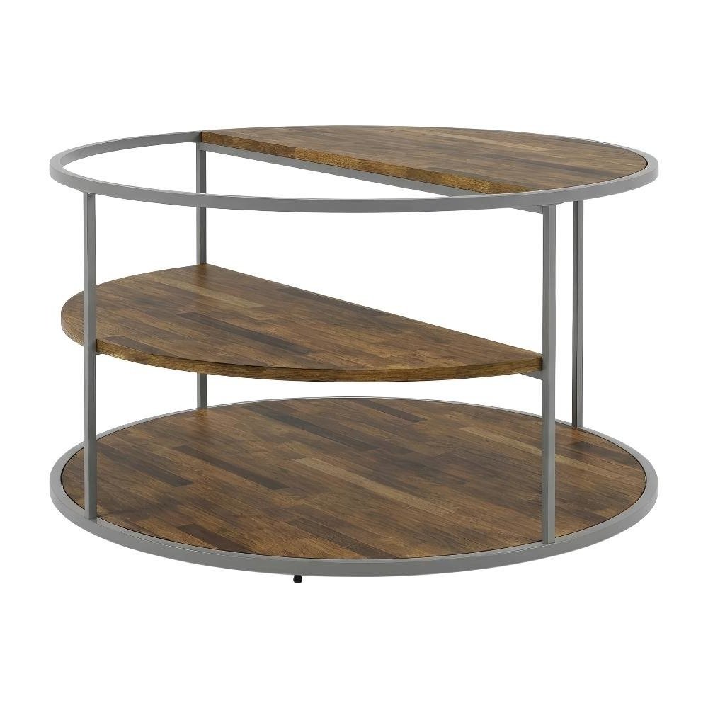 Gray Round Coffee Table with Steel Frame and Engineered Wood Top for Living Room