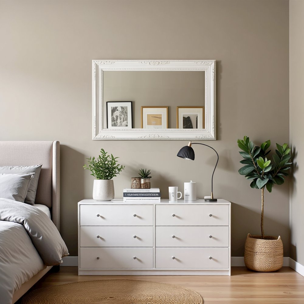 Furnifact - White Dresser for Bedroom – Modern 6 Drawer Dresser with Spacious Storage – Sleek White Dresser and Bedroom Dresser for Clothes and Essentials