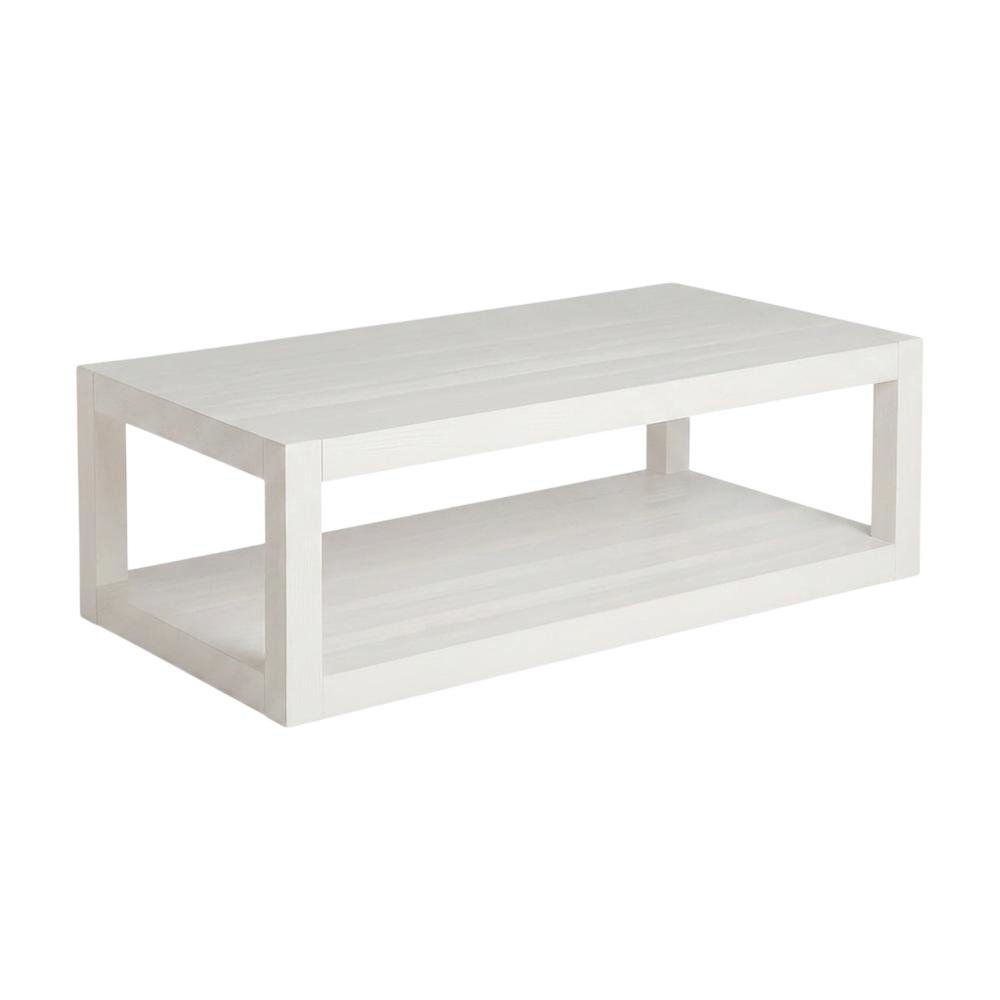 Hardwood Veneer Cocktail Table with Open Shelf and Casters