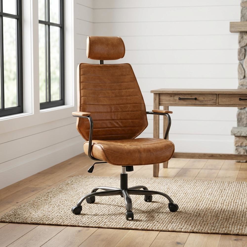 Leather Upholstered Executive Office Chair, Industrial Swivel Desk Chair,Orange