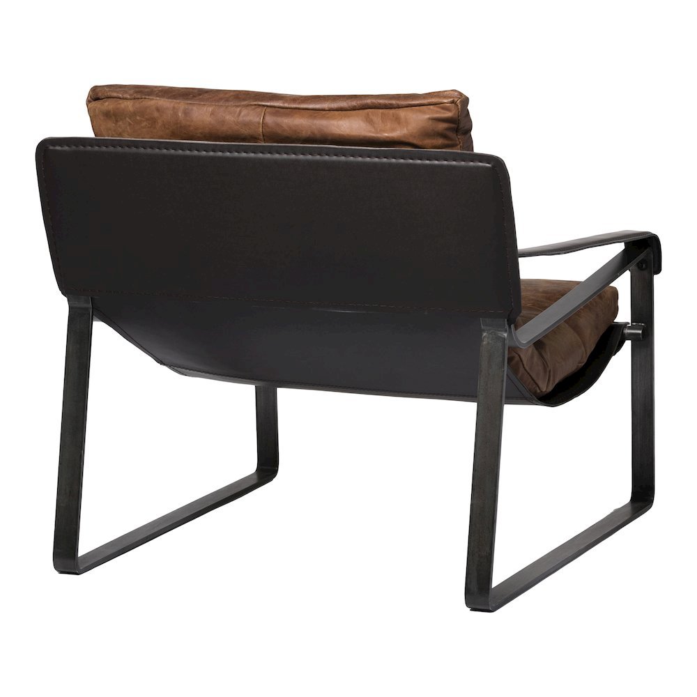 Mid Century Rustic Armchair Brown Leather with Black Iron Frame