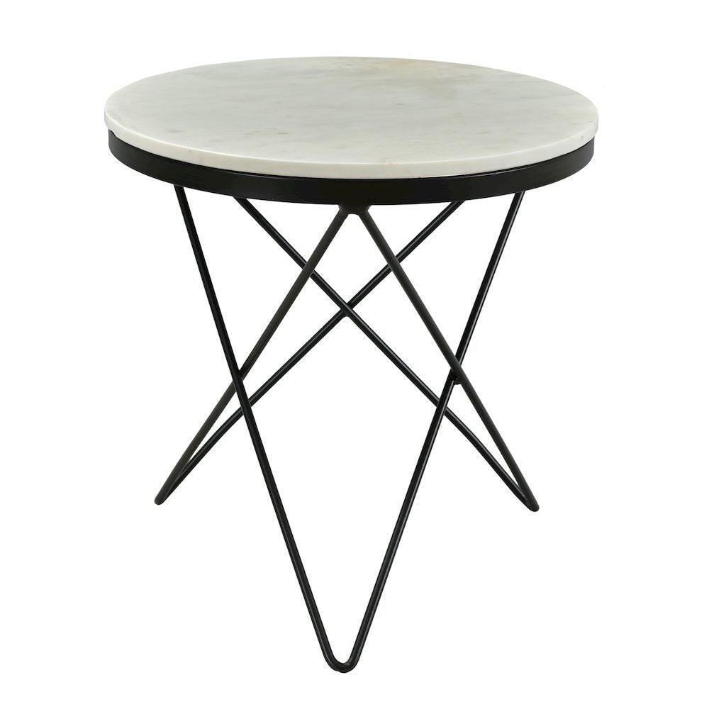Round Marble Top Side Table with Sleek Black Iron Legs Marble Accent Table