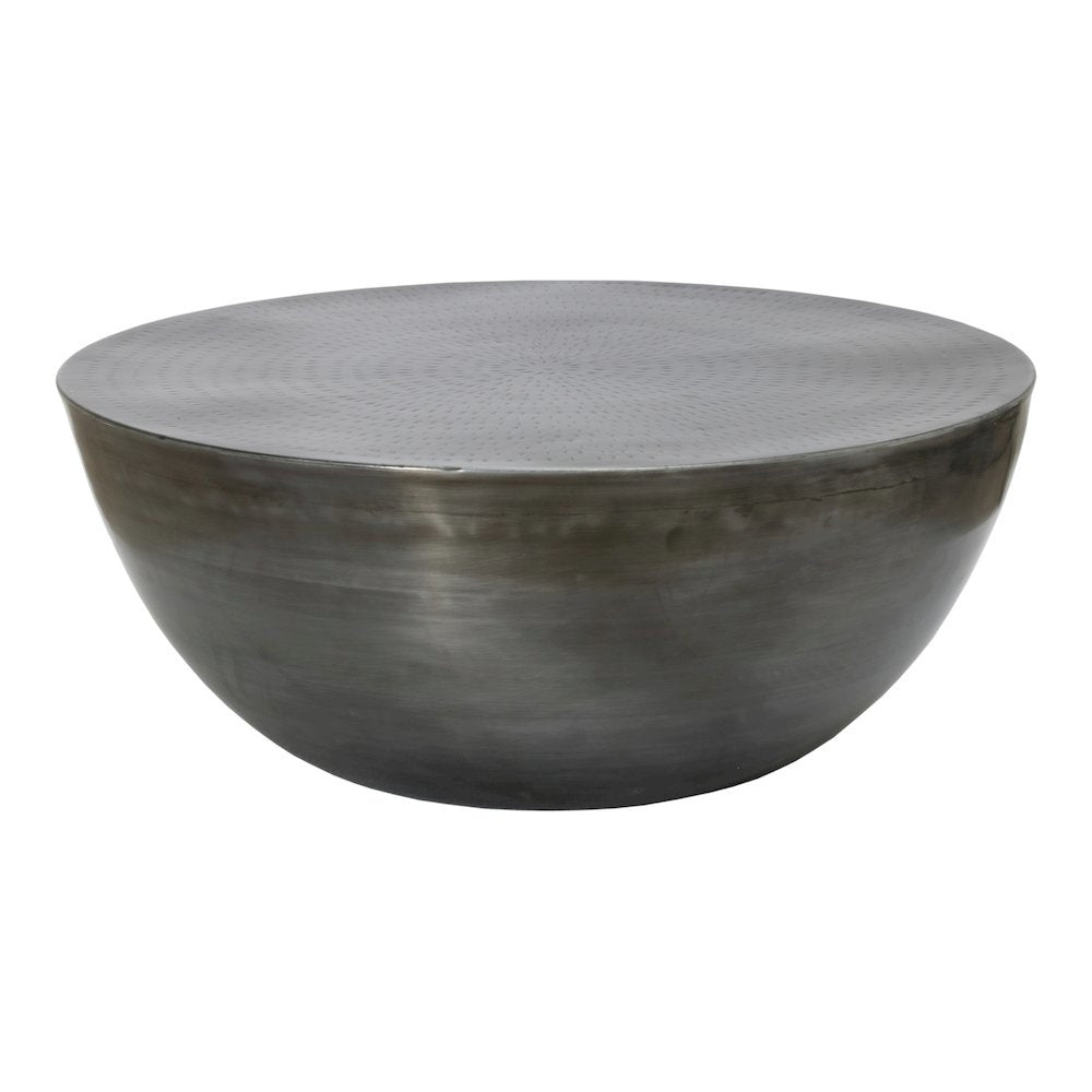 Round Drum Iron Coffee Table with Unique Design and Antique Zinc Finish