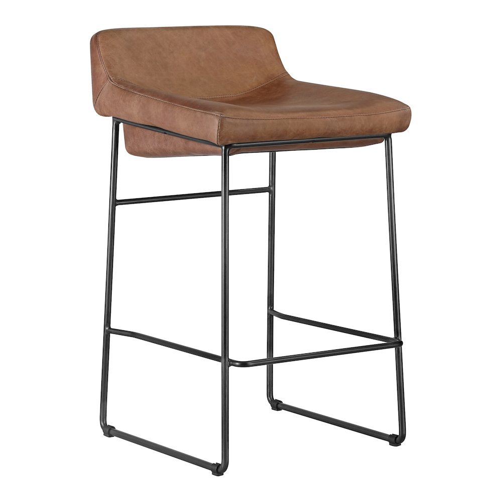 Brown Bar Stools Set of 2 Faux Leather Seating with Iron Frame Design