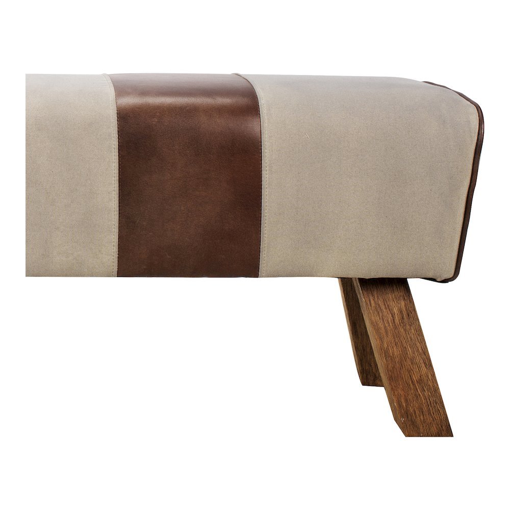 Brown Leather Bench, Elegant Entryway Bench with Wooden Legs