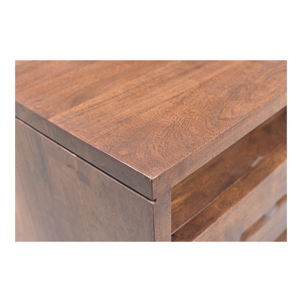 Brown Wood Nightstand – Unique Natural Bedside Table with Drawer and Steel Legs