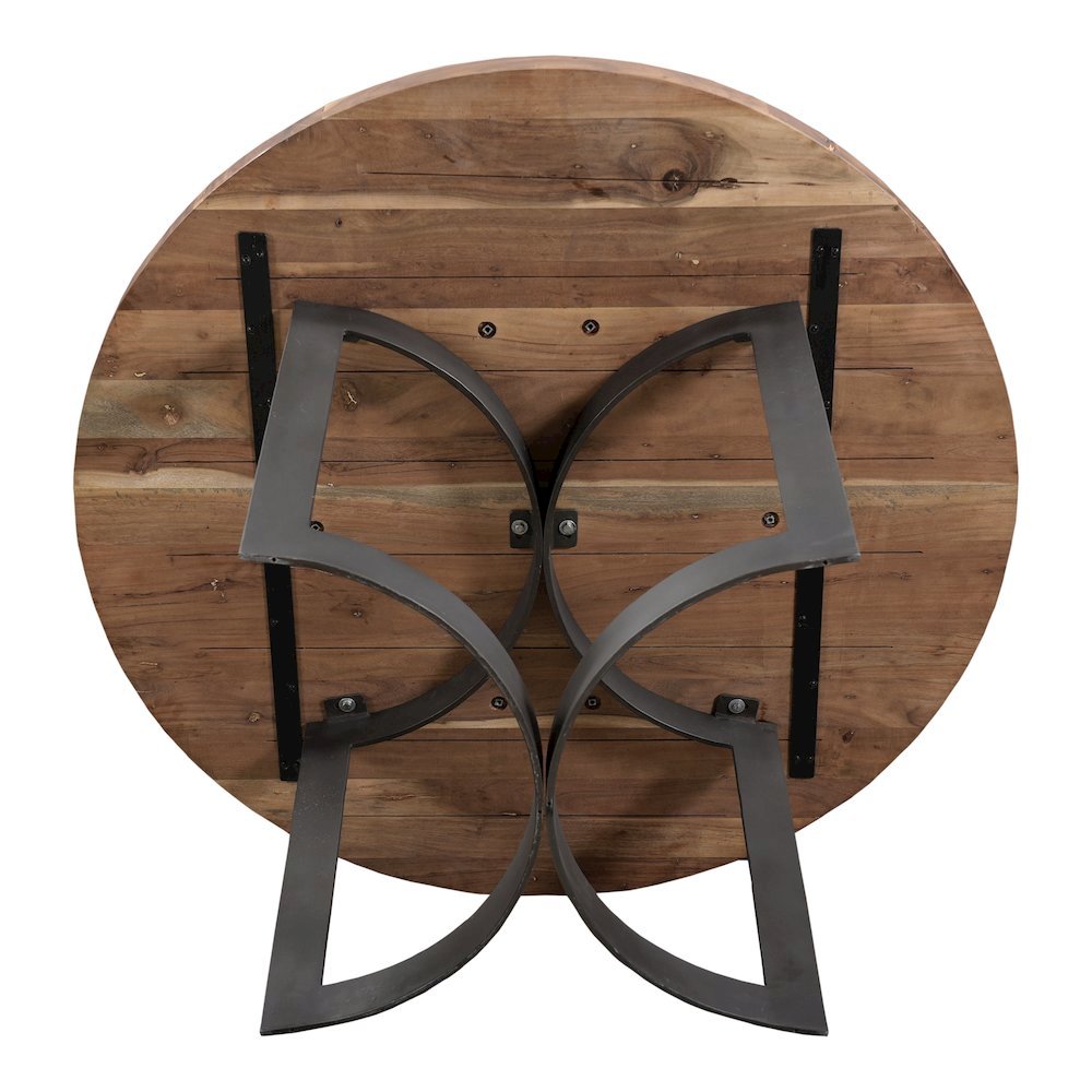 Brown Round Dining Table – Solid Wooden Table with Iron Base